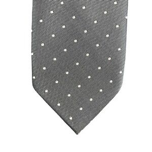 Parkside Mens Gray Silk Polka Dot Necktie Handmade Woven Classic Tie